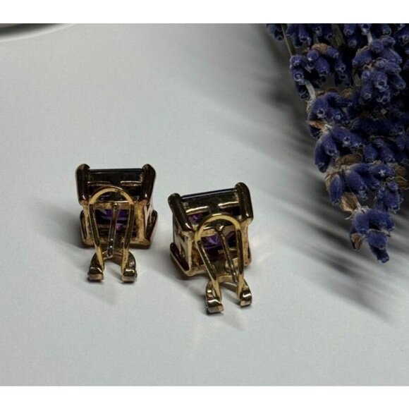 Amethyst Drop Earrings - 925 Sterling Silver and Gold Plated  925 STERLING SILVER GOLD PLATED AMETHYST EARRINGS